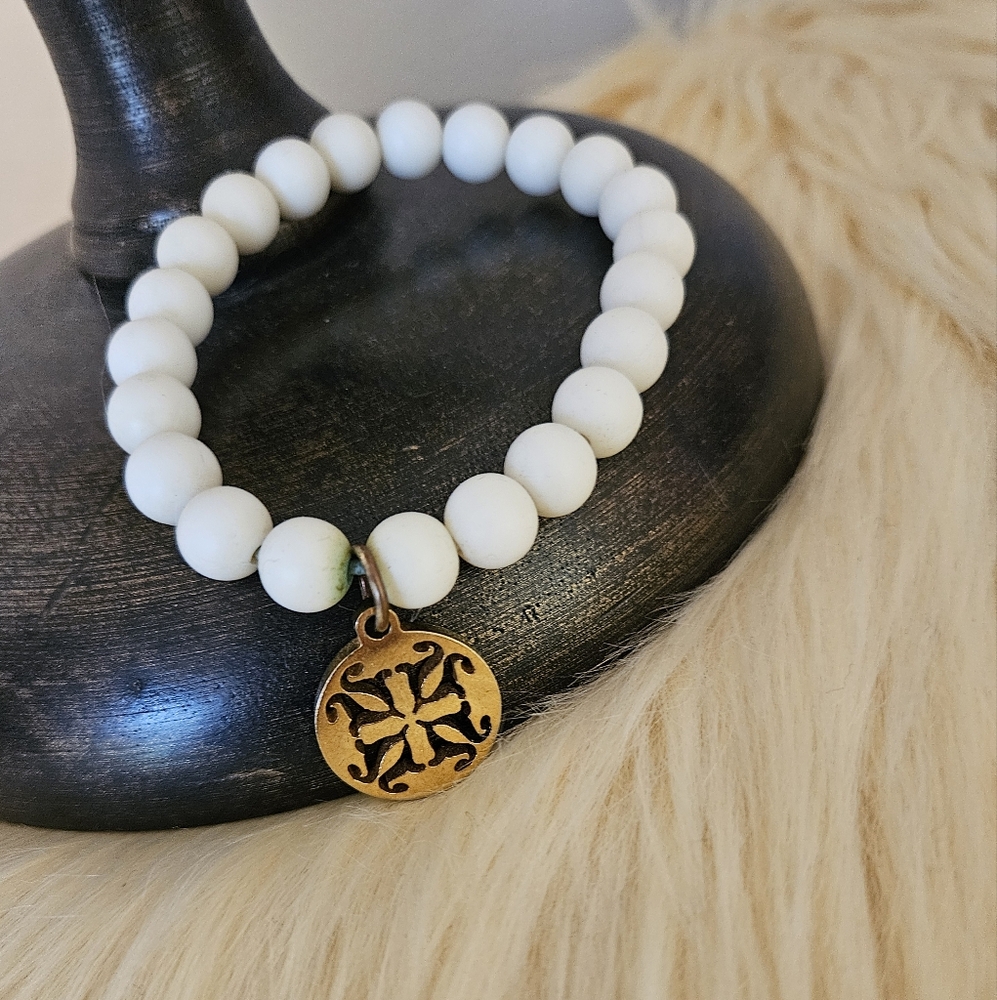 Rustic Cuff White Stretchy Catherine Bracelet.